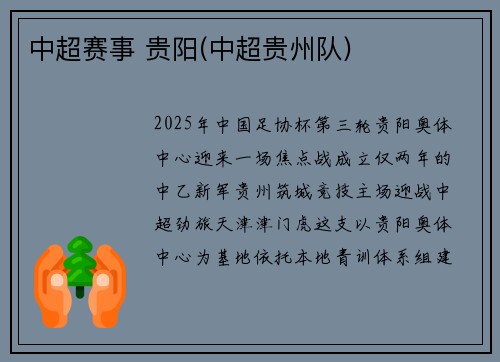 中超赛事 贵阳(中超贵州队)